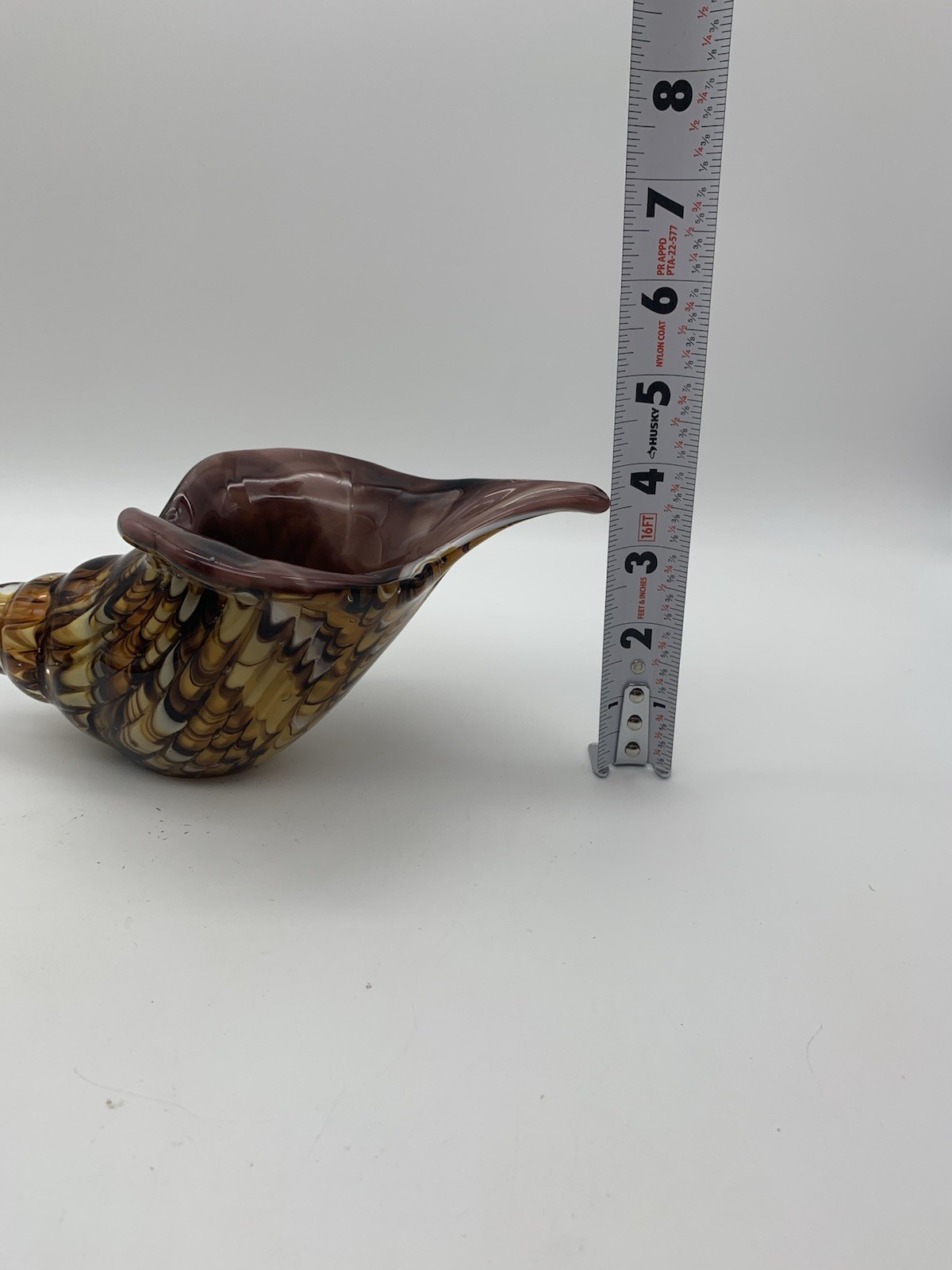 Blown Glass Conch Shell, Tiger Striped Sea Shell Blown Glass Sculpture