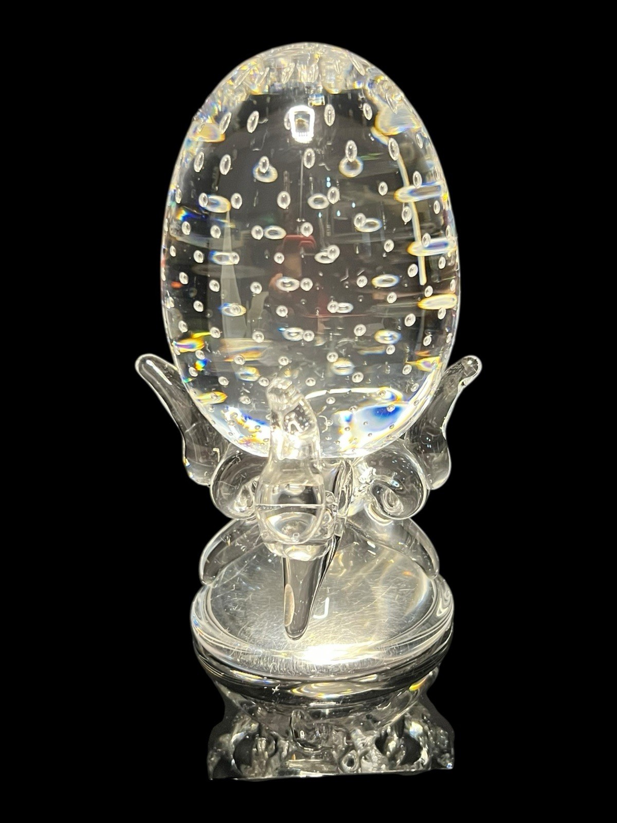 Steuben Crystal Controlled Bubble Egg Figurine Paperweight by Lloyd Atkins 4”