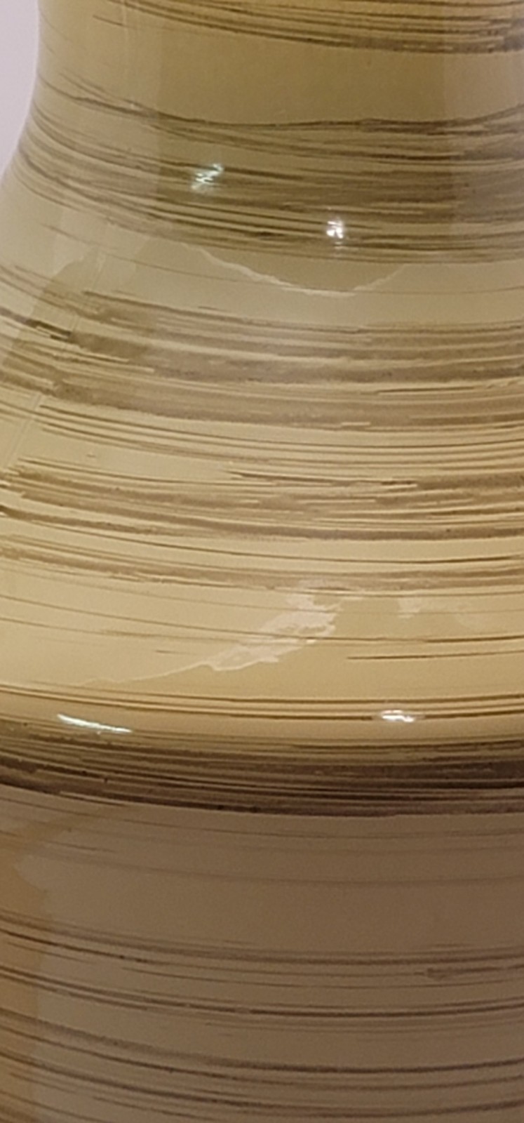 Vintage Pier 1 Imports Avocado Green Striped Glass Vase MCM 16″