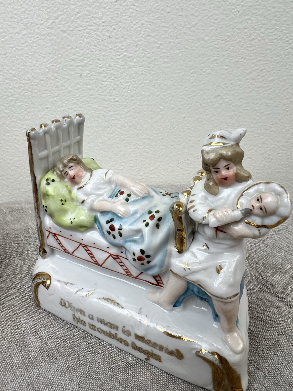 Antique German Fairing When A Man Is Married His Troubles Begin Victorian Baby