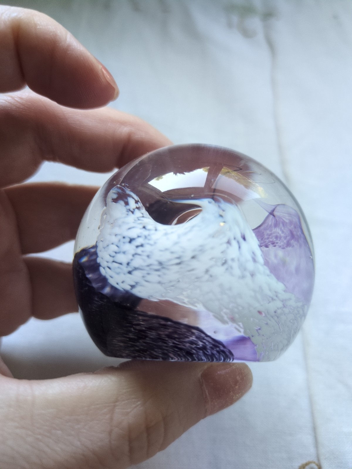 Vintage CAITHNESS Moon Crystal Scotland Yellow, Purple , White Swirl 2″