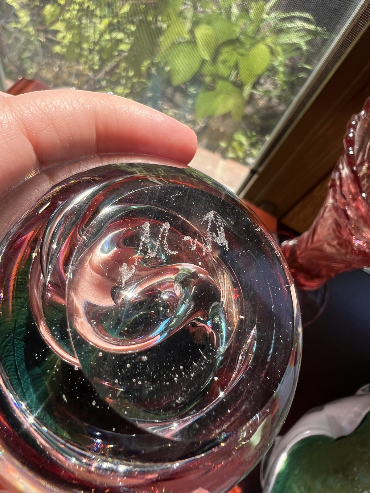 Marian Pyrcak Hand Blown Red Swirl Art Glass Teardrop Paperweight Poland Signed