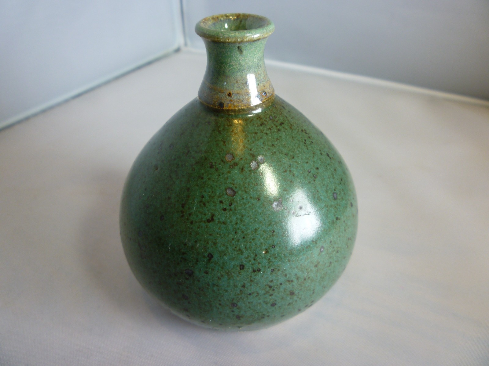 Green Speckled Small Art Pottery Hand Thrown Vase