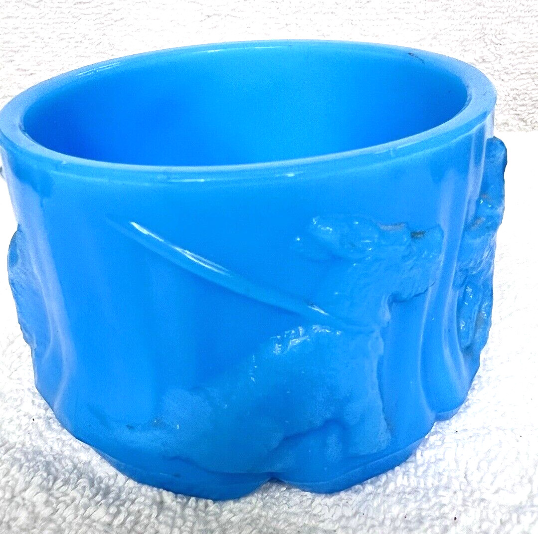 Blue Opaline Milk Glass Scotty Dog Terrier Round Jar Box No Lid 3 3/4 x 2 3/8″