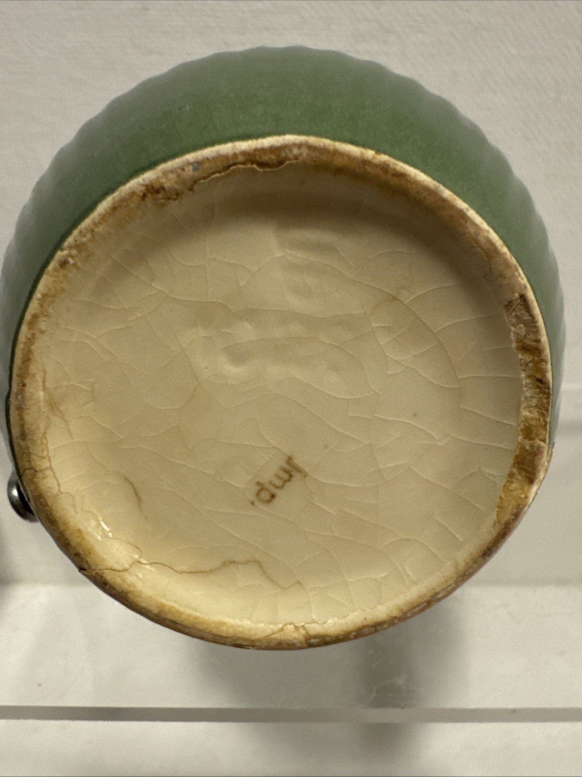 Vintage Rorstrand Mustard Pot Swedish Faience Pottery Green 3.5”