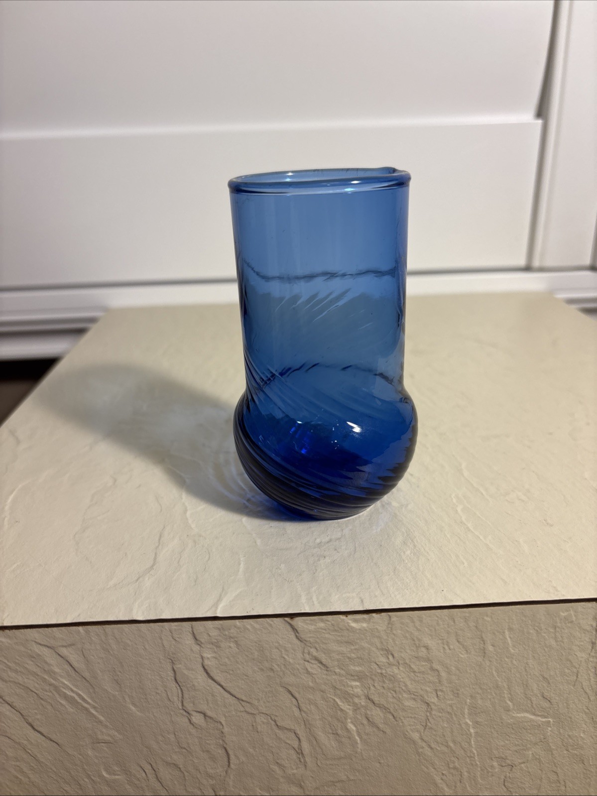 Vtg Hand blown Cobalt Blue Glass Vase 3.3” Swirl Pattern