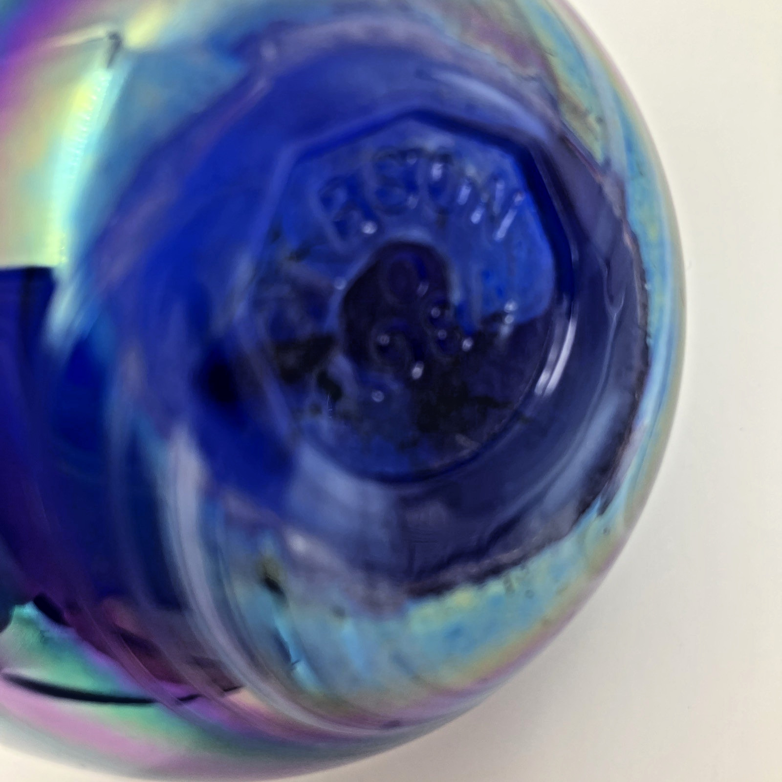 Glass Apple Paperweight Iridescent Art Glass Gibson 1984 Signed USA Vtg Figurine