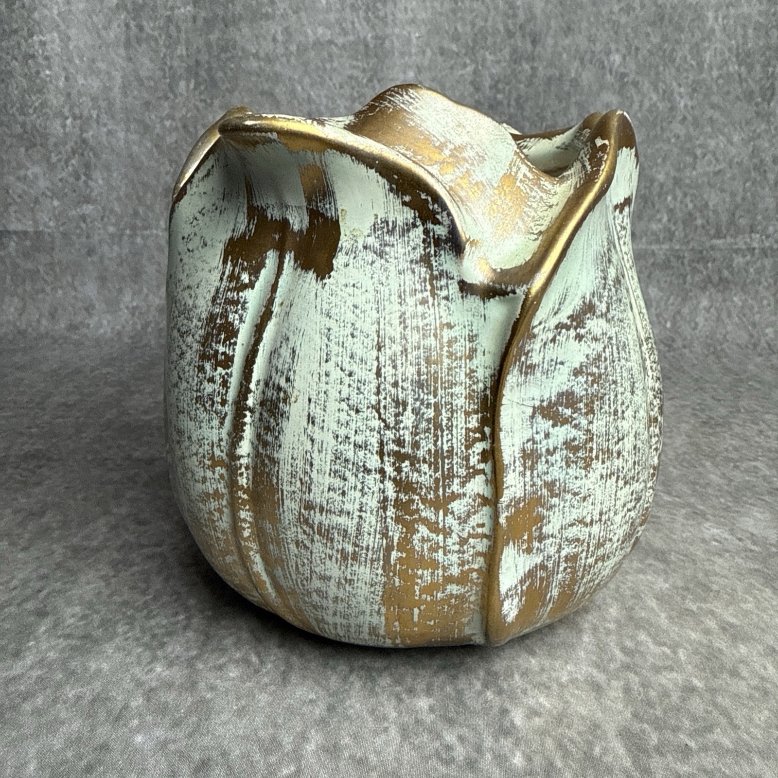 Stangl Pottery 5145 Antique Blue Gold Tulip Vase Made In USA 5 1/2 Inches Tall