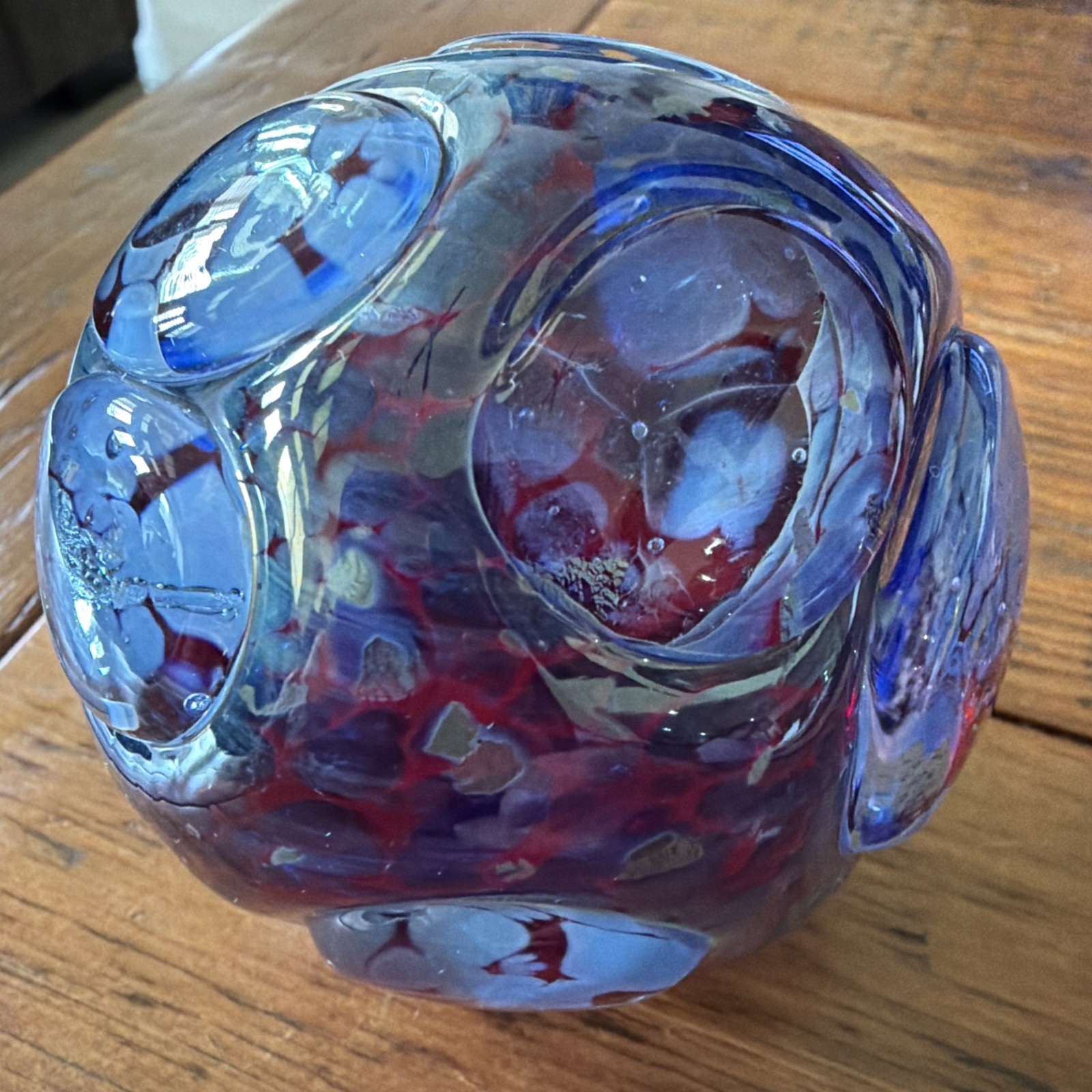 Vintage Prestige Art Glass Paperweight Blue Green Maroon Color Changing Lava