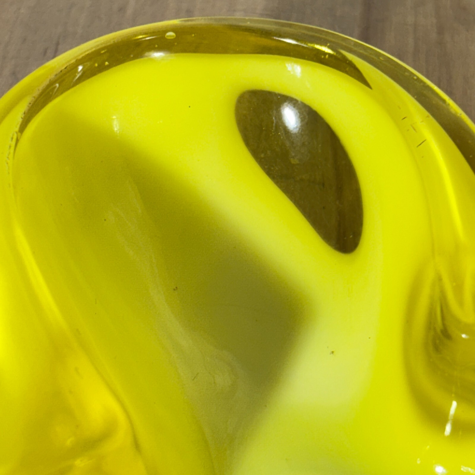 Sasaki Slag Glass Clover Shape Dish Ashtray Canary Yellow Cadmium Orange Glow
