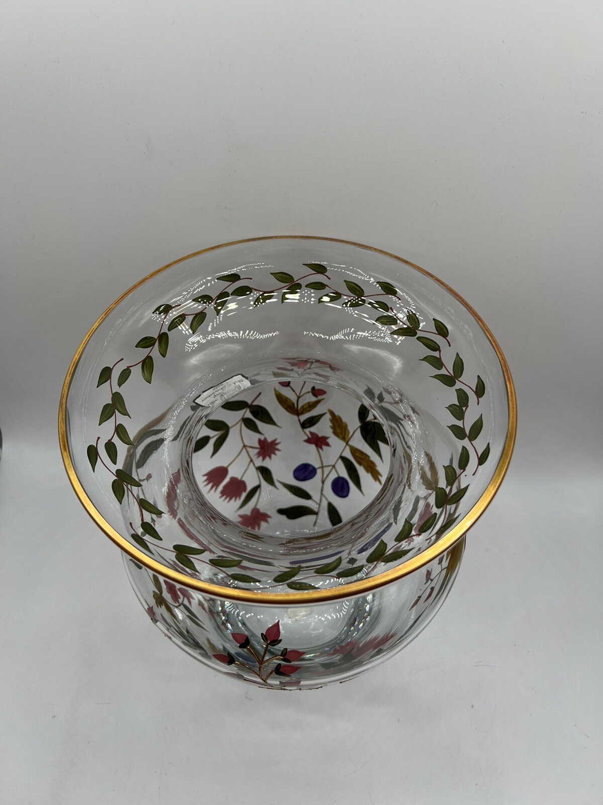 Crystal Clear Vase Mouthblown Hand painted Optic Glass With 22 Gold Accents 12”