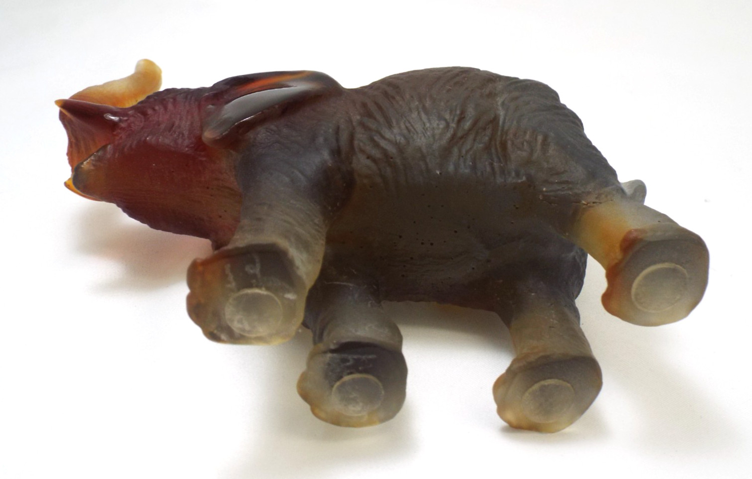 Daum Pate De Verre Glass Small Elephant Figurine 3238 in Box Leroy Amber Green
