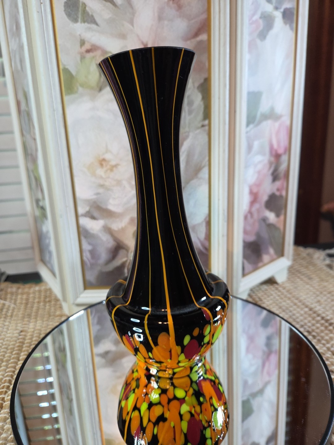 Bohemian Multi Color Glass Vase Made In Indonesia To Mimic Czeck Glass Work 8″