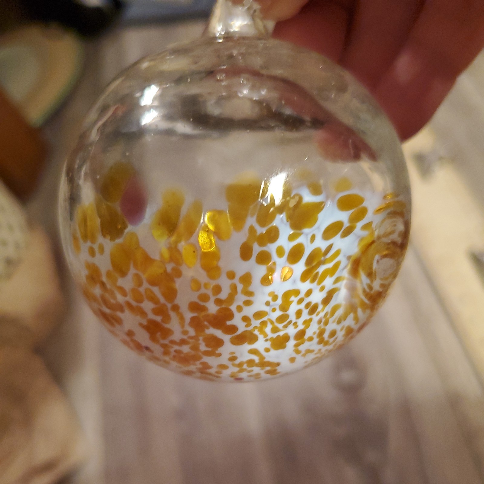 Luke Adams Studio Art Glass Wishing Ball Ornament Witches Orb Yellow