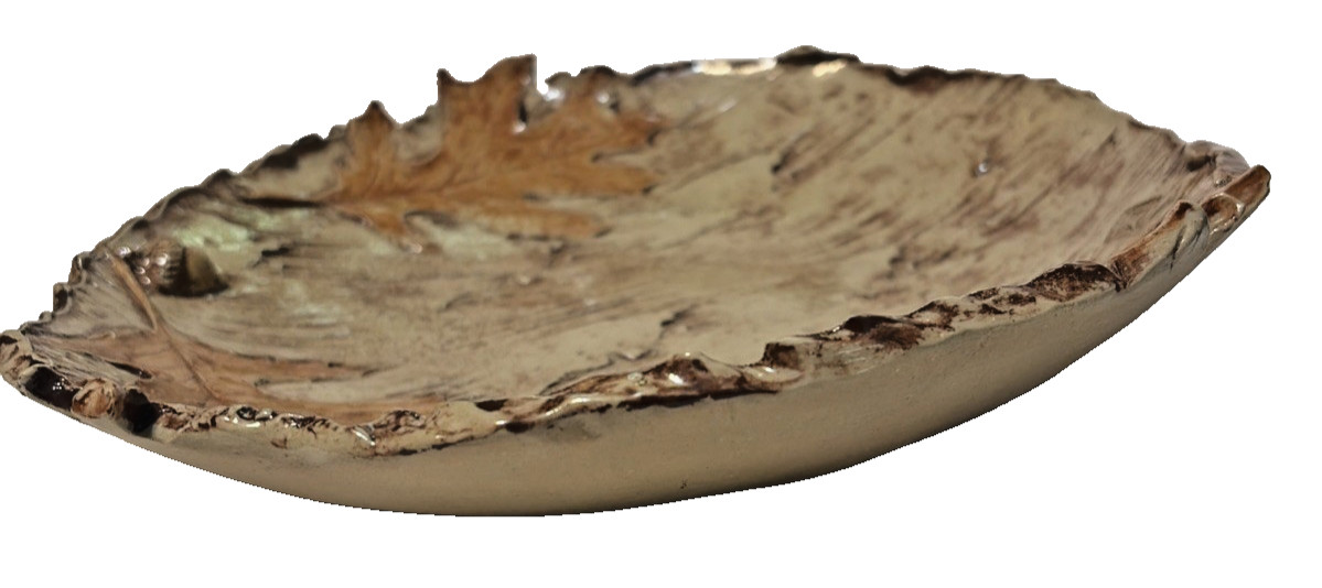 Ceramic Bowl Oak Leaf Acorn Motif Artist Signed Stunner Gorgeous Sculptural READ