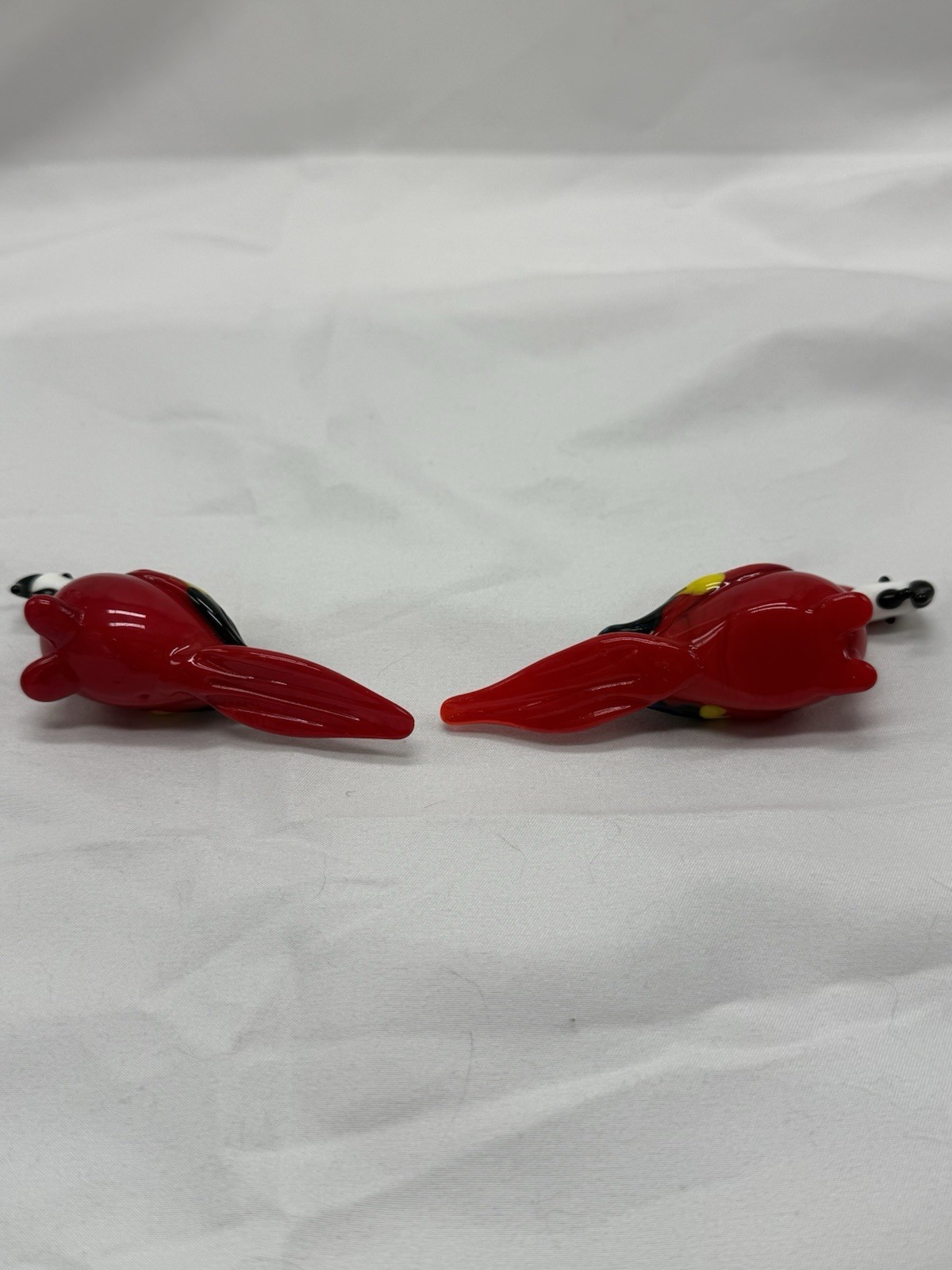 Set Of 2 Red Macaw Parrot Birds Miniature Handblown Glass Figurines
