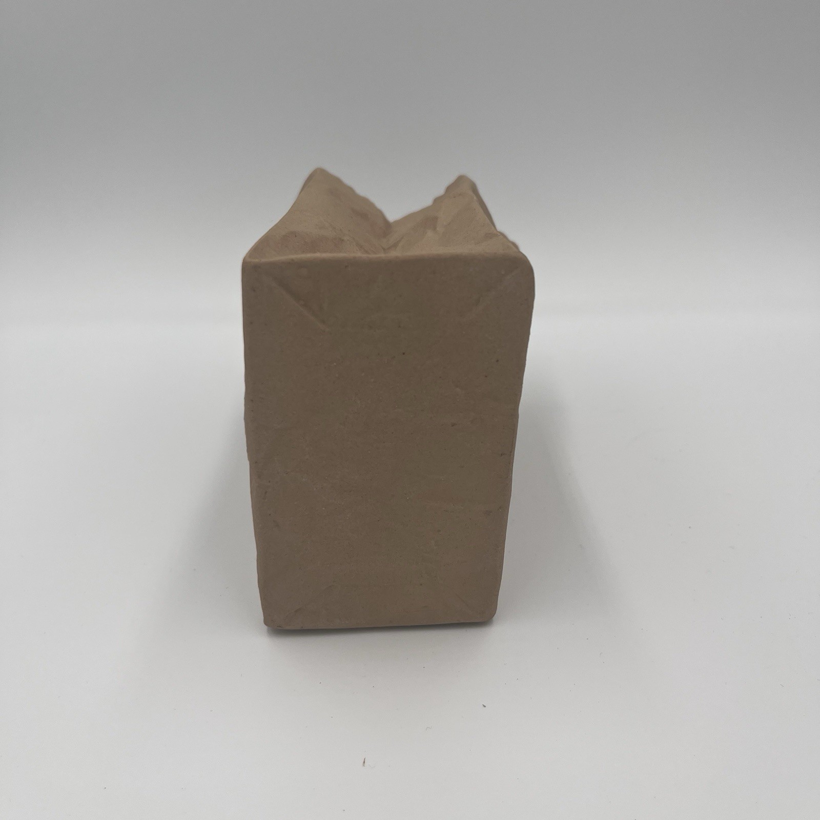 VTG Ceramic Illusions Paper Bag Vase Crinkled Brown Art 5”