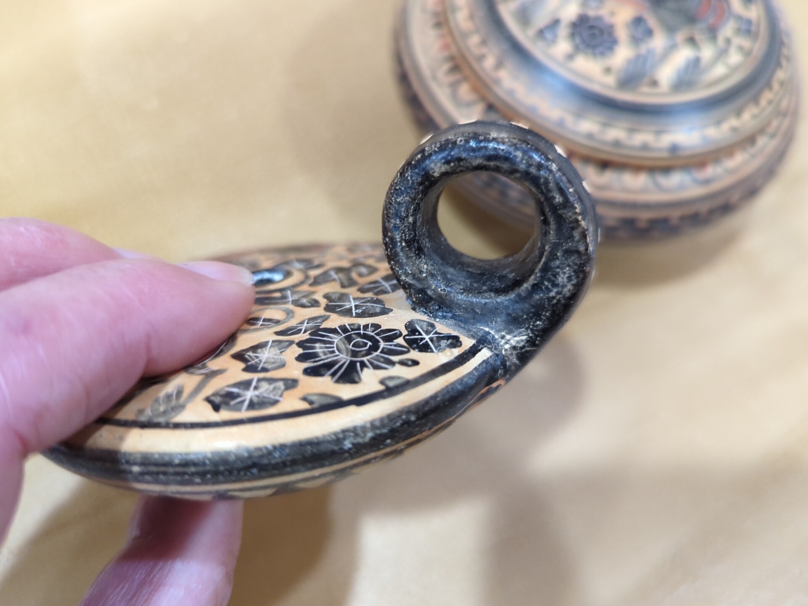 Vintage Mexican Pottery Greek Corinthian Museum Reproduction 600 BC Oil Lamp