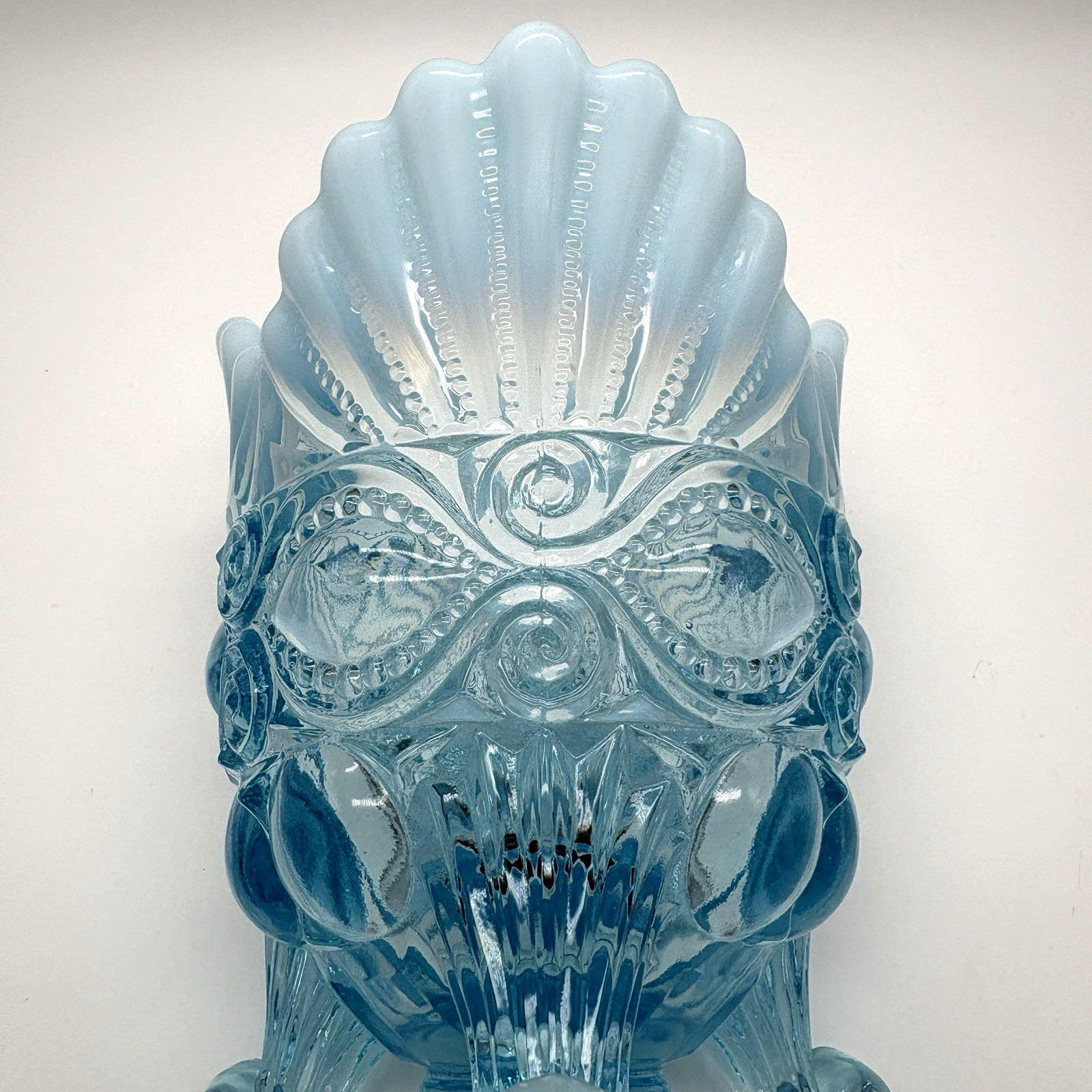 Mosser Aqua Blue Glass 3 Footed Eyewinker Eye Winker Pattern Spooner Vase