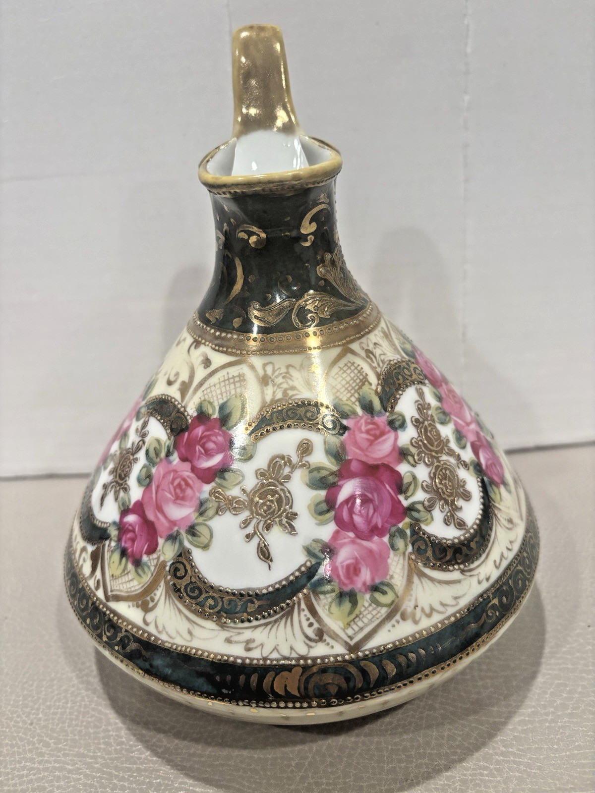 Nippon Hand Painted Gold Gilded Boudoir Pitcher Vase Decor