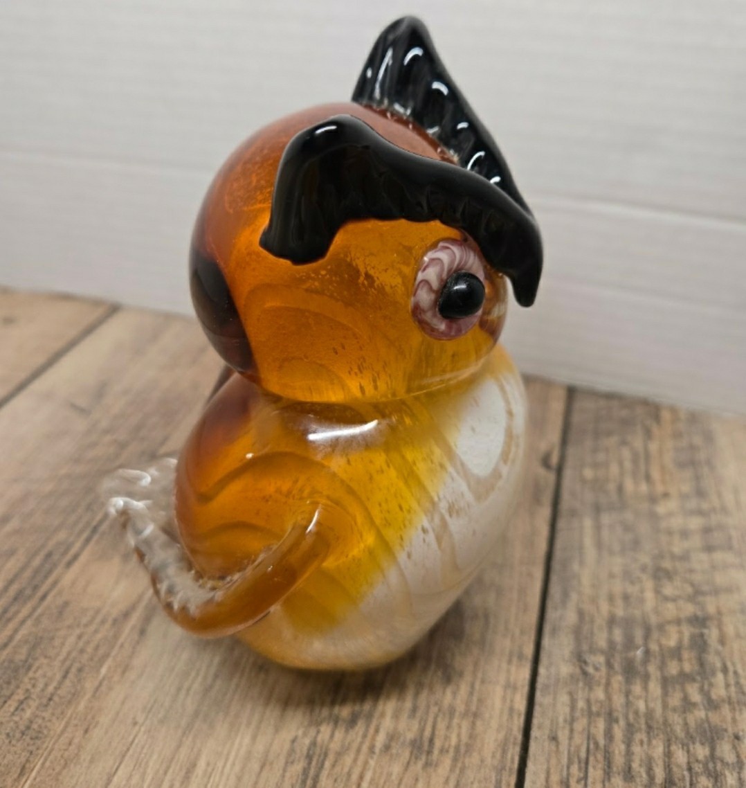 Vintage Murano-style hand-blown art glass owl figurine