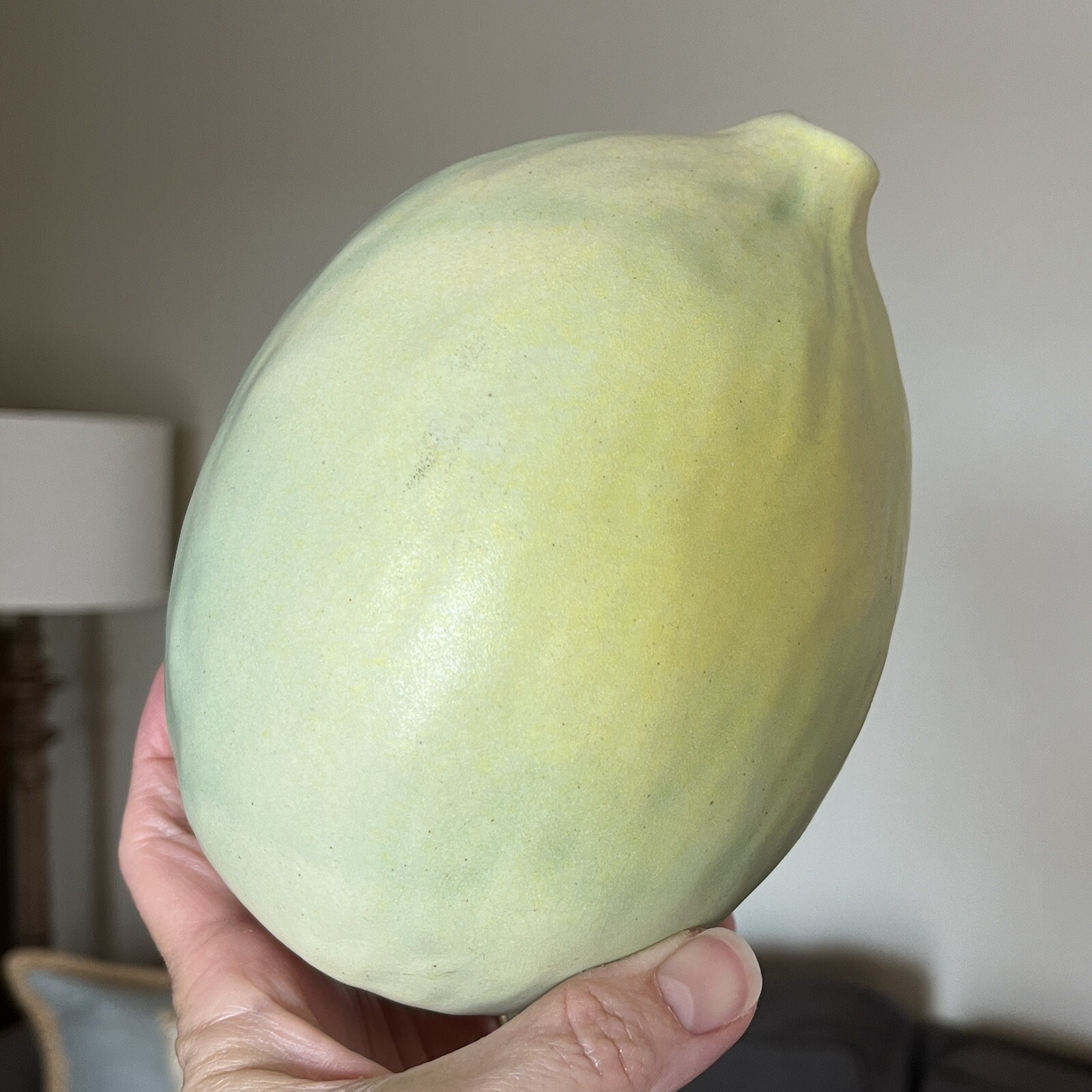 Patricia Garrett Great Impressions Pottery Melon Squash Vase Pale Green Signed