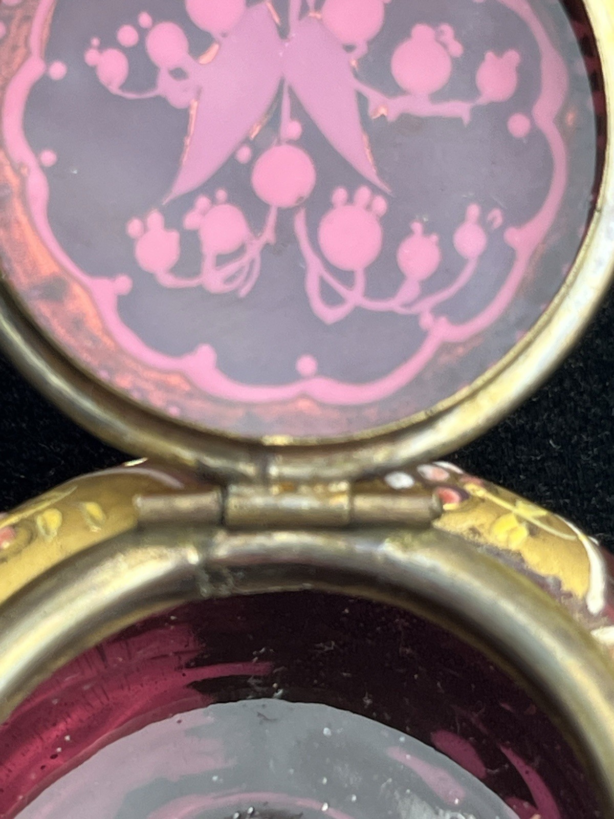 Antique Cranberry Art Glass Dresser Box Rare Lily Of The Valley Motif