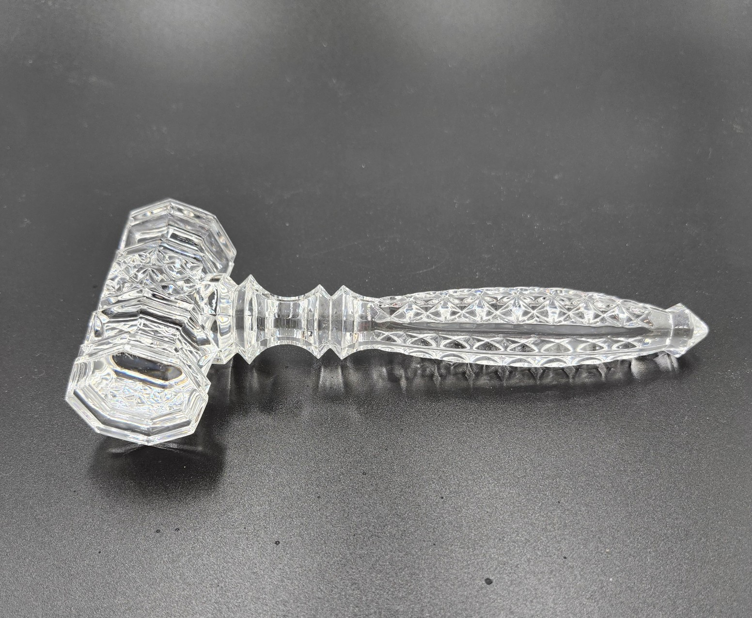 WATERFORD Irish Crystal Faceted 8″ Gavel Paperweight Judge Lawyer Acid Etched