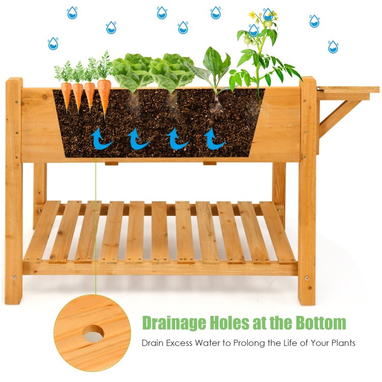 Elevated Fir Wood Garden Bed with 8-Grid Shelf and Tabletop