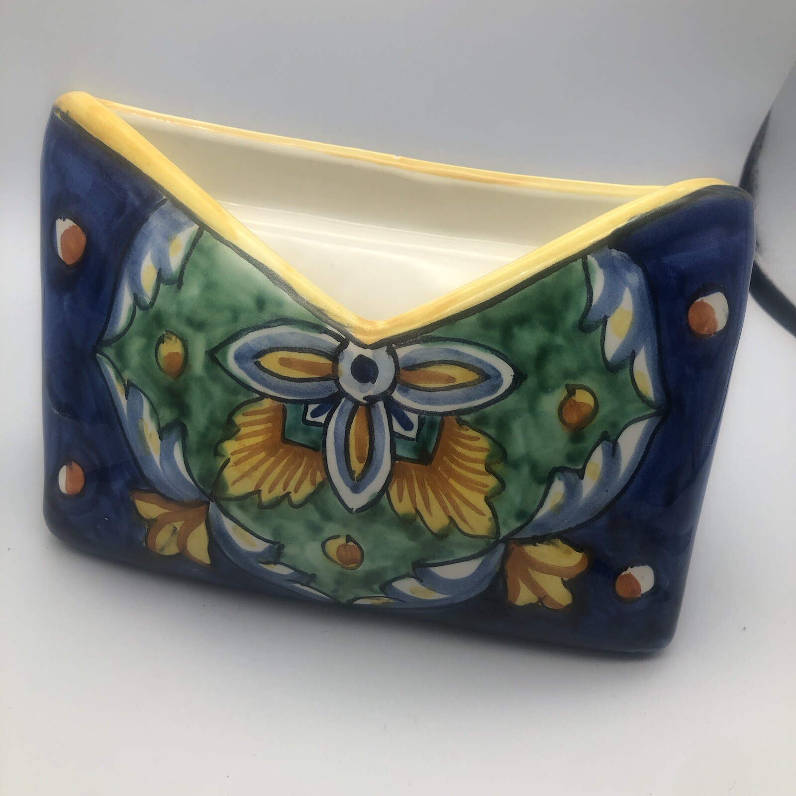 Italian Hand Painted Pocket Planter Basin Art Pottery Amalfi Italy Free Standing