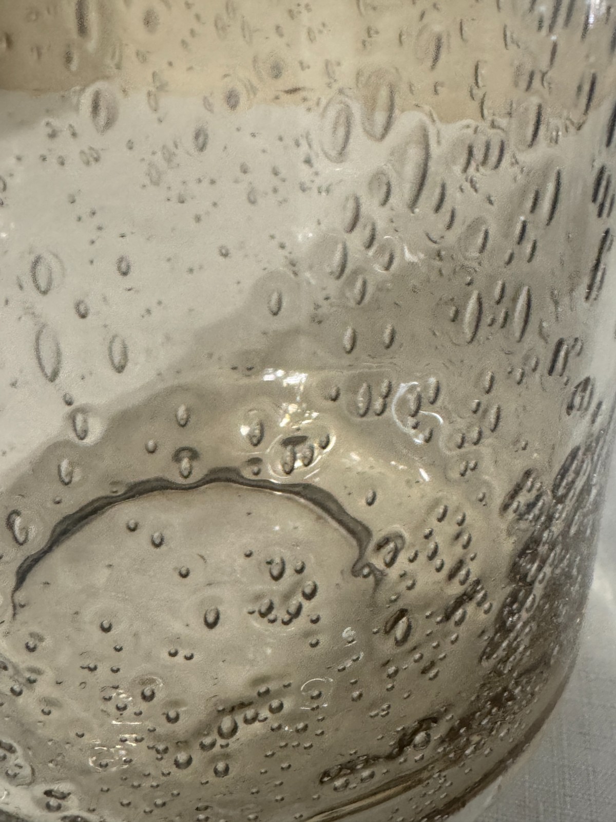 Honey Amber Textured Glass Vase Brass Tone Collar Champagne Bubble Decor