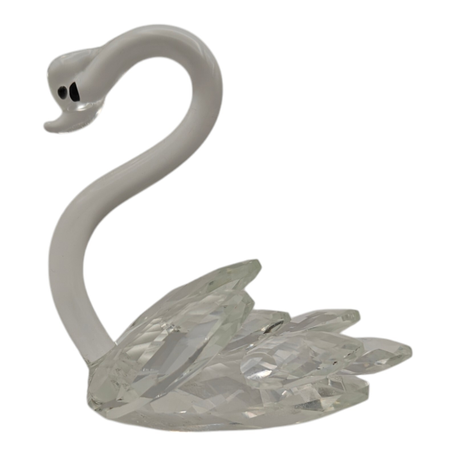 Crystal Swan Figurine Clear Glass Black Eyes