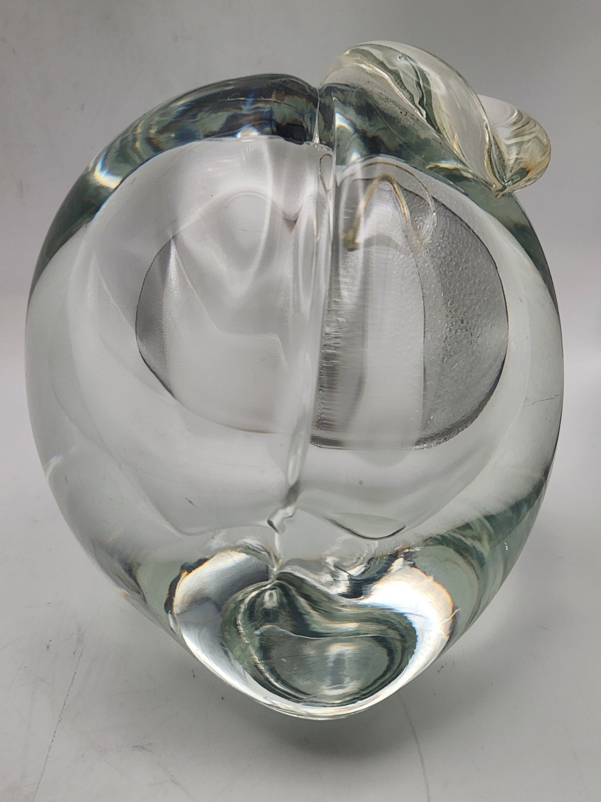 Large Clear Glass Peach Paperweight Handblown 4″ Long Weighs 2lbs