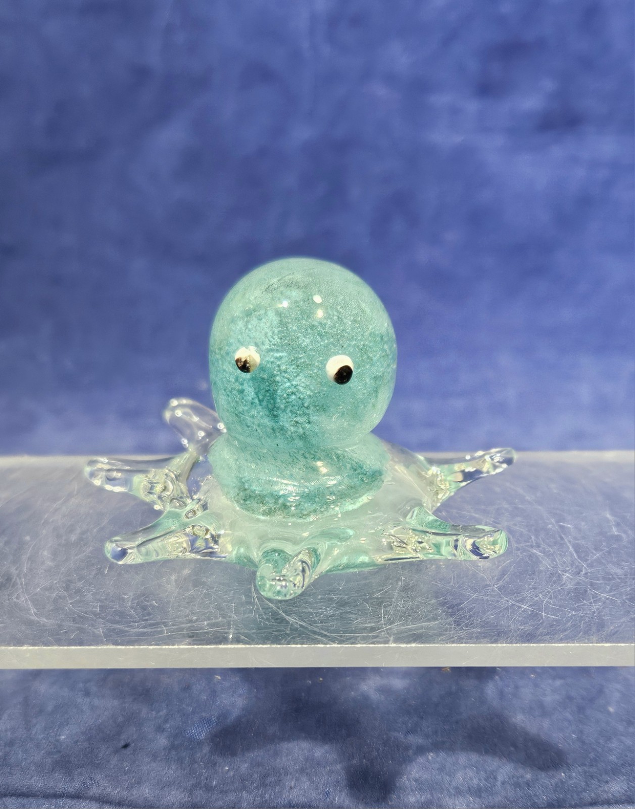 Hand Blown Art Glass Octopus Figurine Aqua Blue Teal Marine Paperweight
