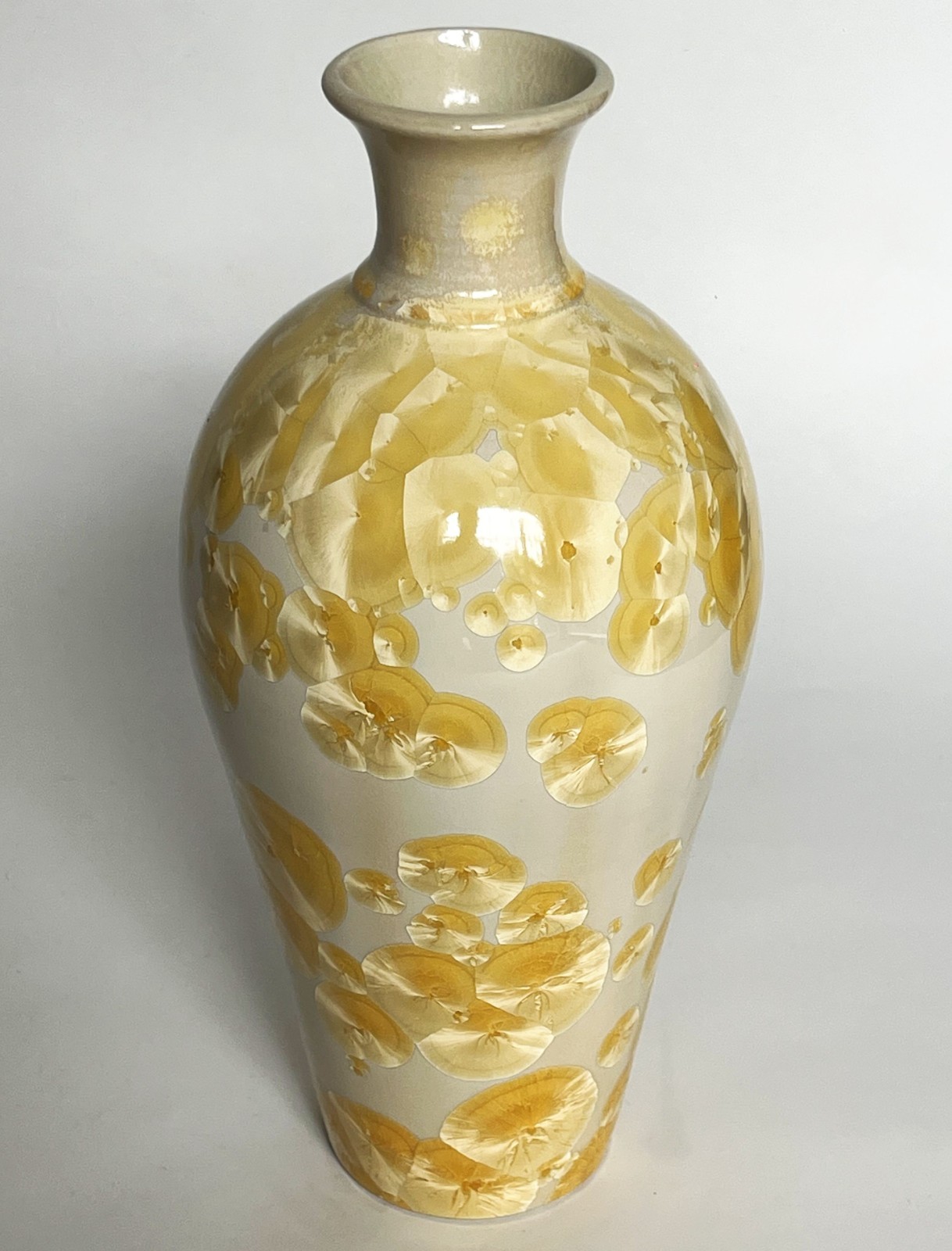 VTG ARTS & CRAFTS MISSION STYLE YELLOW CRYSTALLINE PORCELAIN CERAMIC 12″ VASE