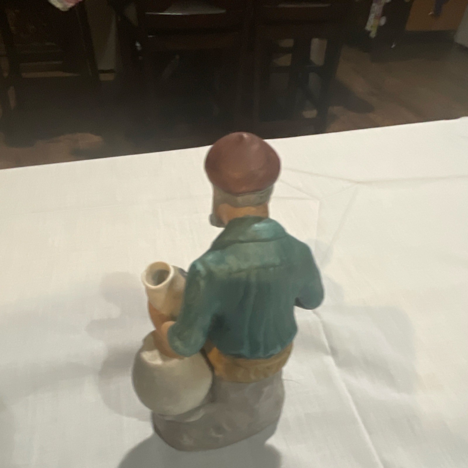 Ceramic Multicolor Glossy Decorative Figurine of Man with Jug People Theme