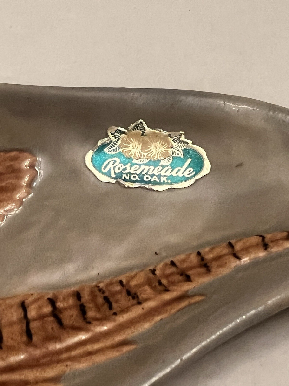 Rosemeade Flying Pheasant Tray North Dakota Pottery w Label Father’s Day Gift