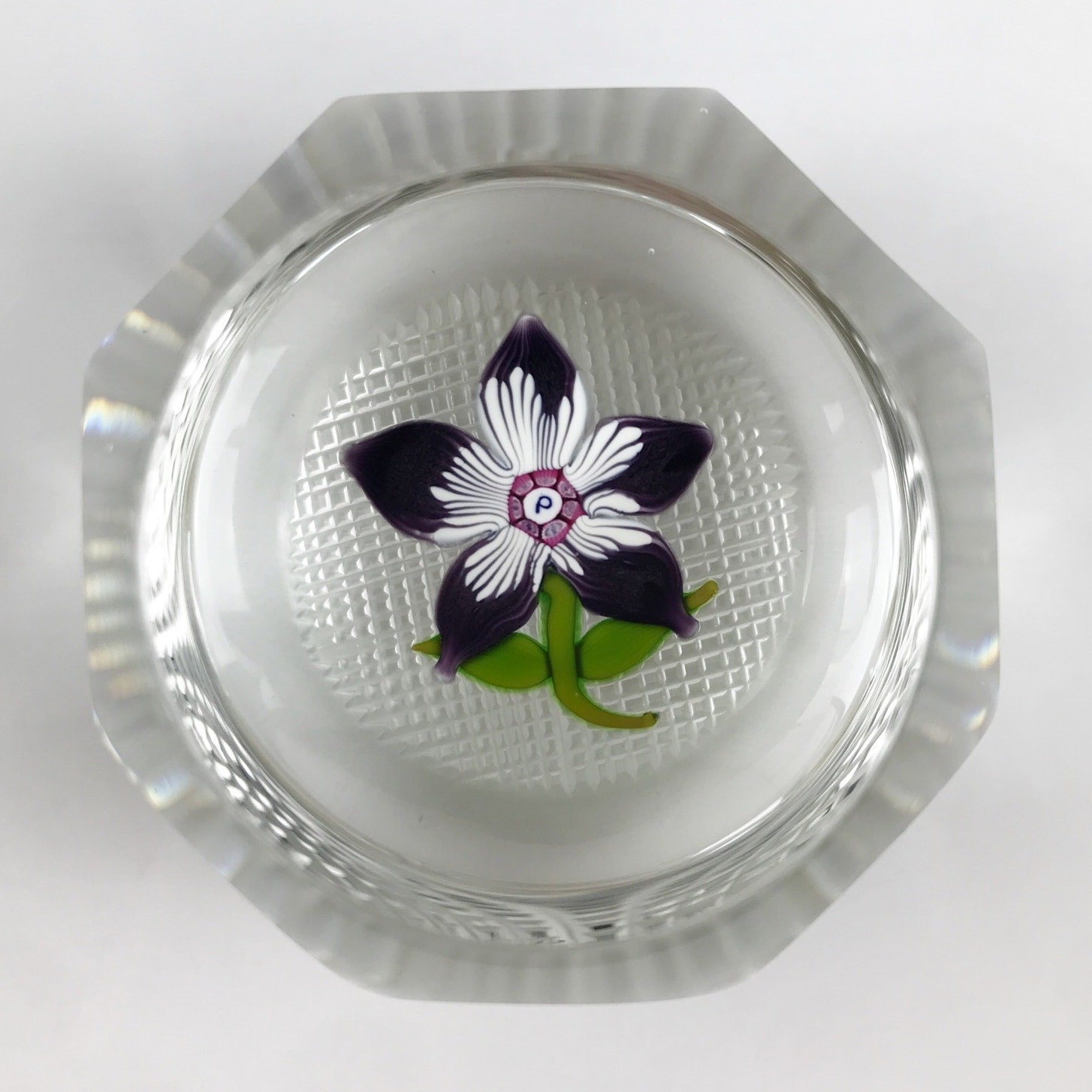 Perthshire 1973E Miniature Flower Lampwork Dark Purple Floral Facet Paperweight