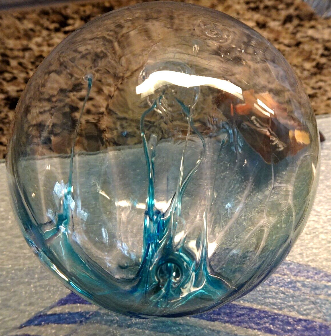 NIB Luke Adam Studio Art Glass 4″ Wishing Ball Ornament Witches Orb “GLACIER”