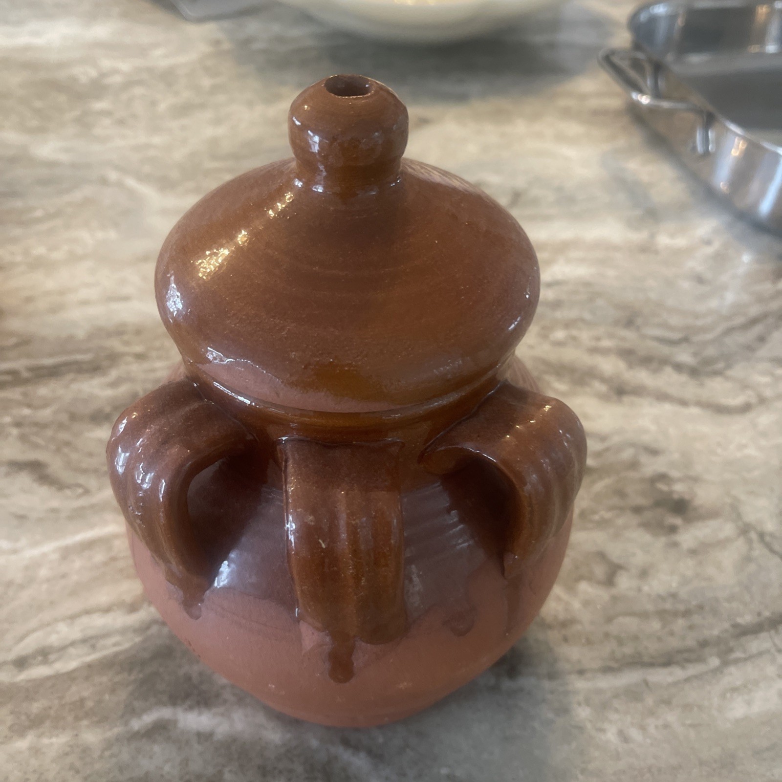 Vintage Unique Handmade Italian Pinched Spout Pottery 9” asClay Pitcher Vase