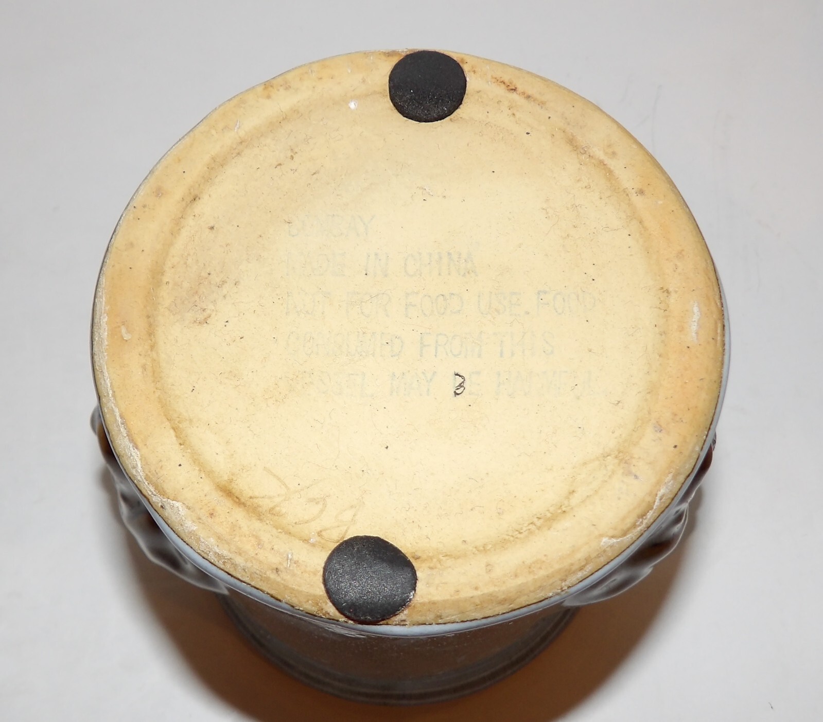 LOVELY VINTAGE RARE BOMBAY COMPANY GLAZED POTTERY TWO FACED 6 1/4″ CANISTER JAR