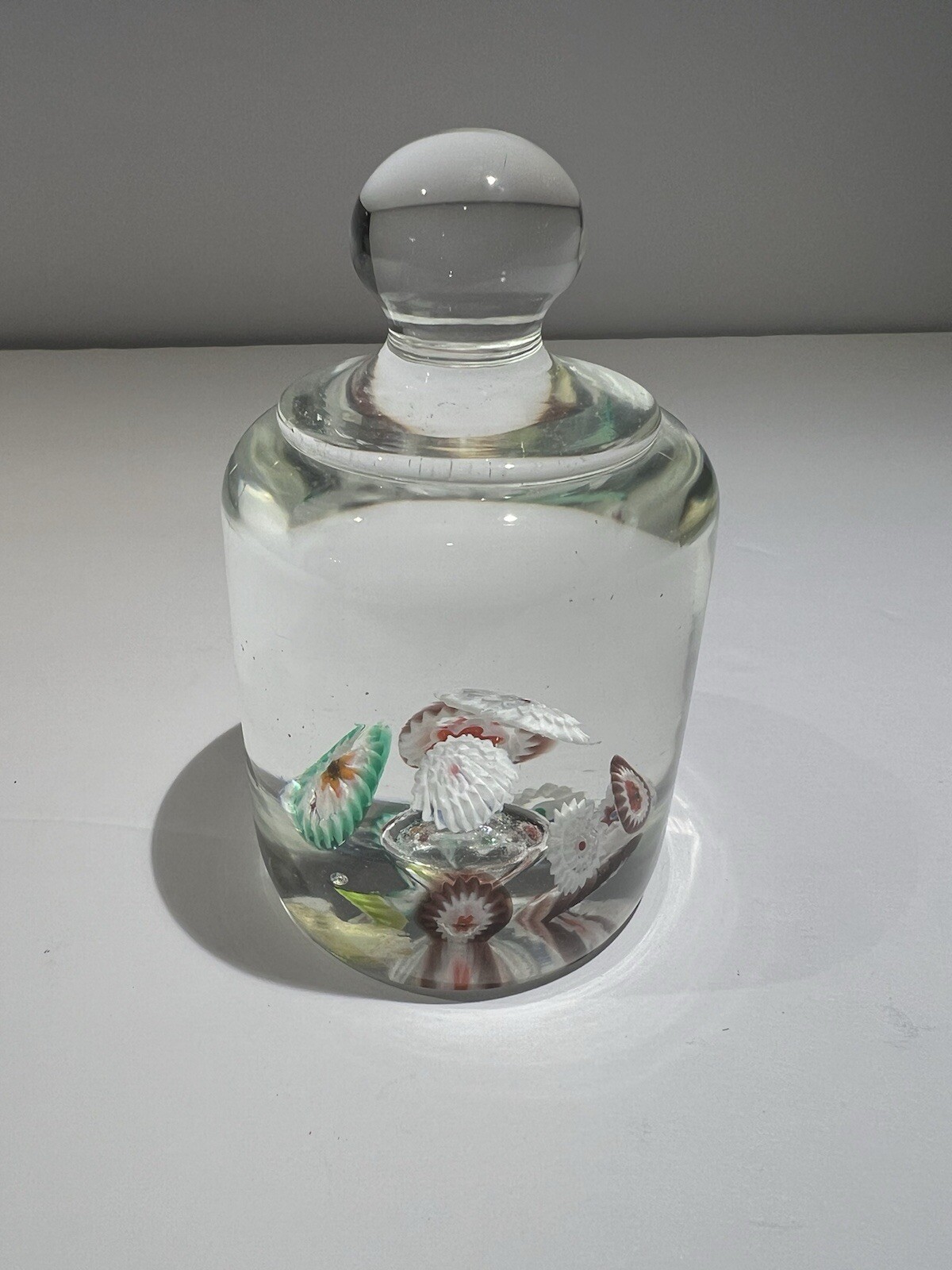 Fratelli Murano Art Glass Millefiori Knob Top Paper Weight Floral 4.5×2.25