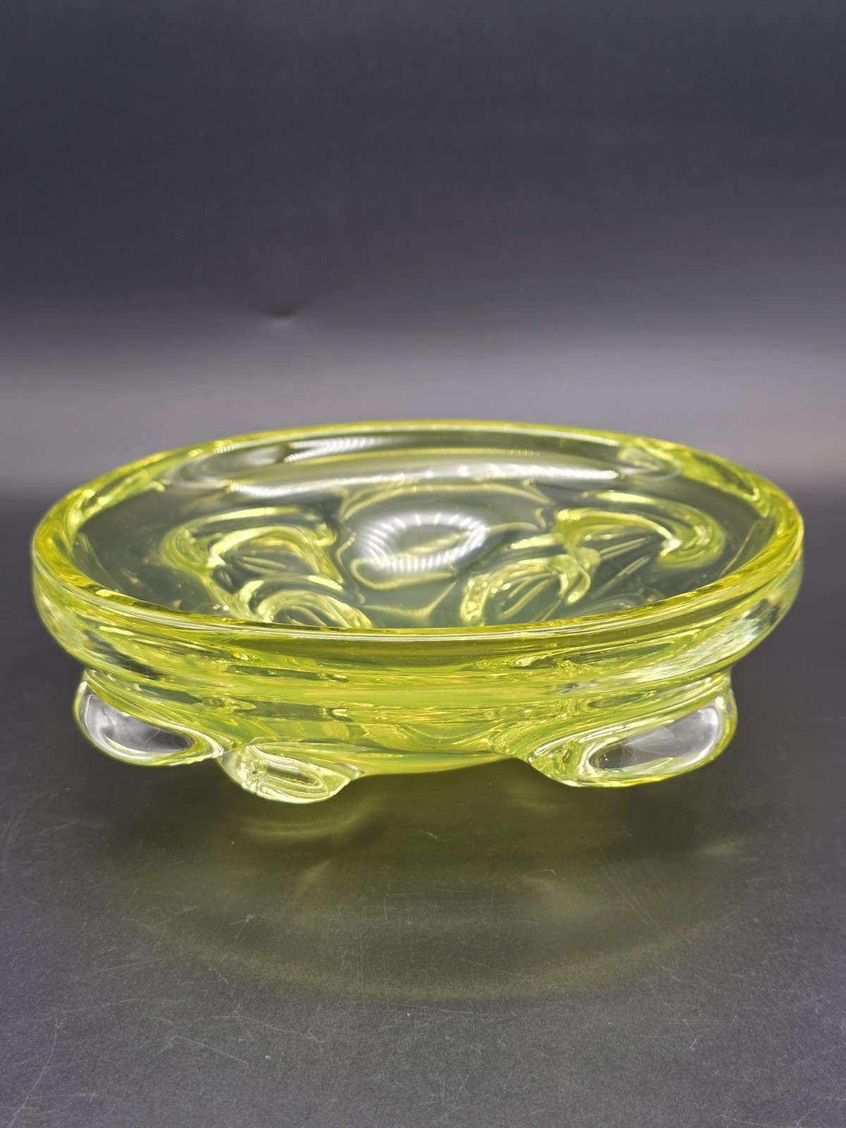 VTG Czech Jan Beranek Skrdlovice Canary Yellow Art Glass Bowl Dish Ashtray
