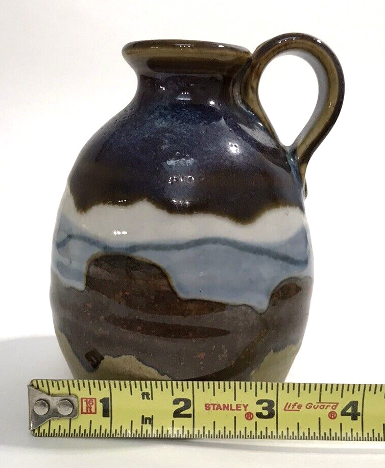 Studio Art Pottery Jug Vase 4.5 Inches Hand Crafted Signed 1985 Vintage