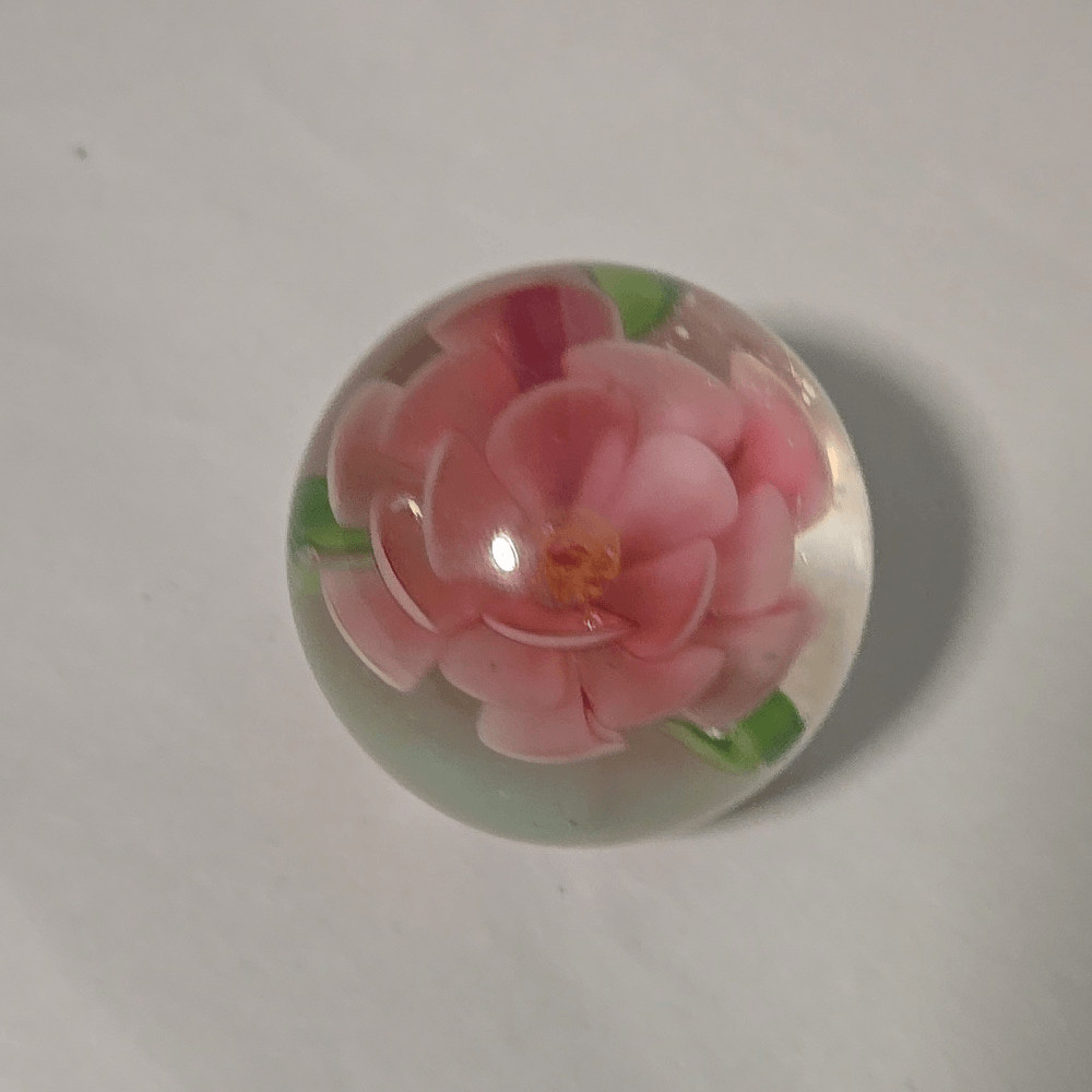 Vintage Pink Orange Art Glass Flower Dahlia Mum Paperweight Lot 4P
