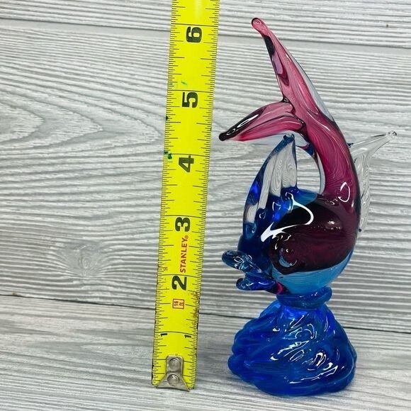 Murano Venetian red and blue blown glass jumping fish decoration figurine statue