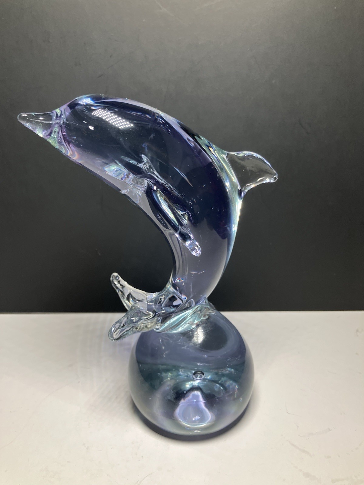 Art Glass Dolphin Figurine Paperweight * Blue Purple * Heavy