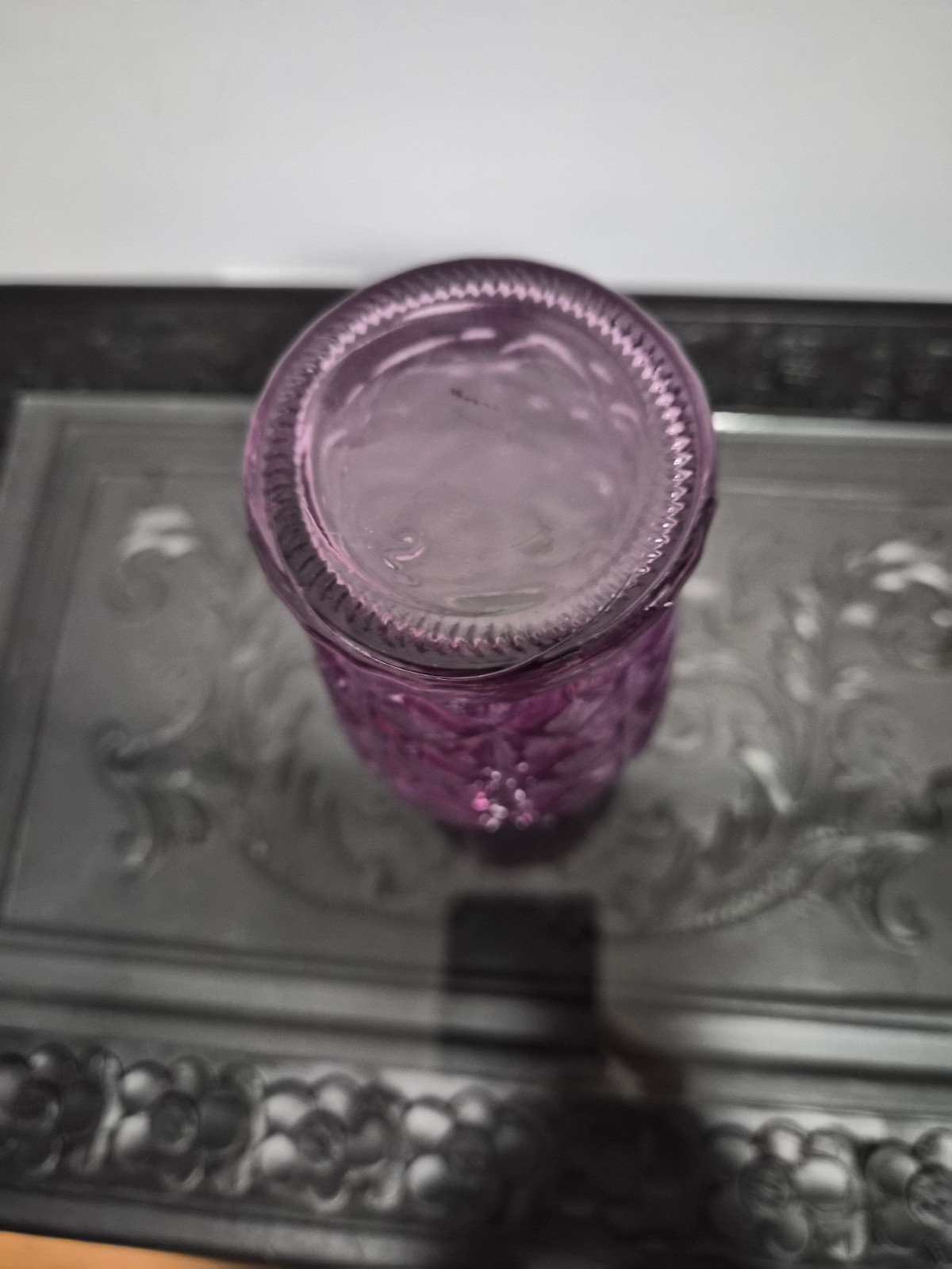 Vintage Purple Quilt Pattern Glass Vase