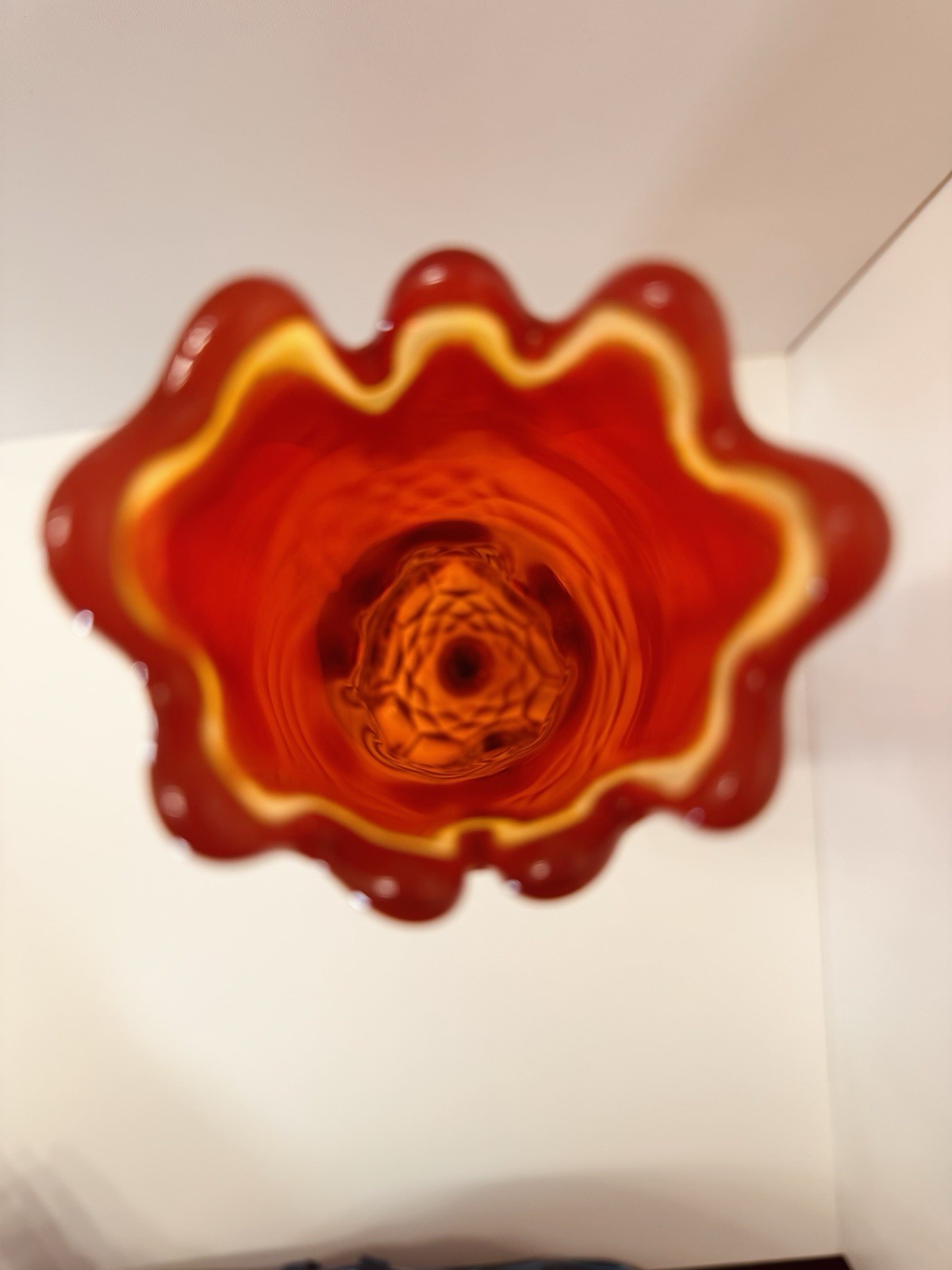 RARE L.E. Smith Vintage Glass Ruby Red Amberina Epic Line Swung Vase