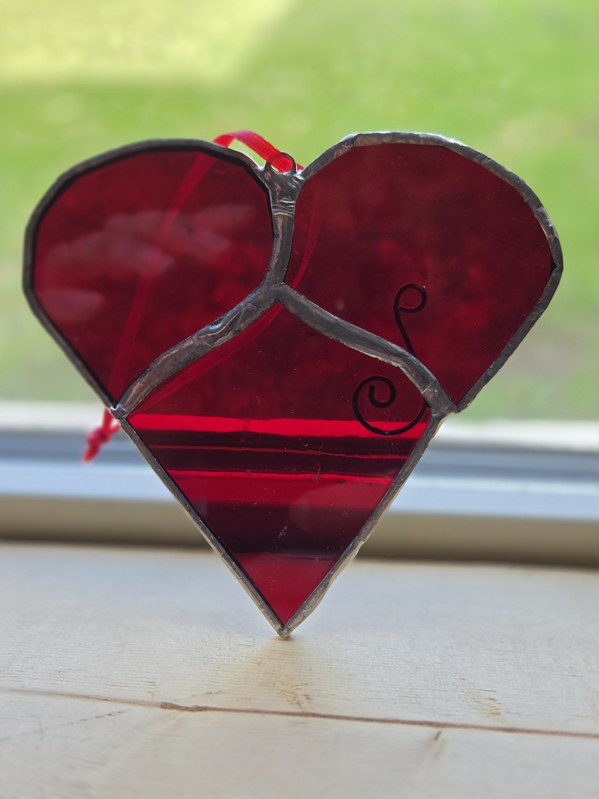 Red Stained Glass Heart Suncatcher Glass Metal 4 in Decorative Art Love Theme
